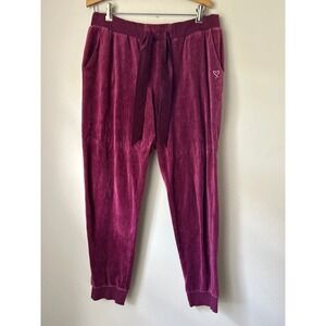 Victoria's‎ Secret Velour Joggers Pants L/G Purple Heart Logo Tie Waist Pockets